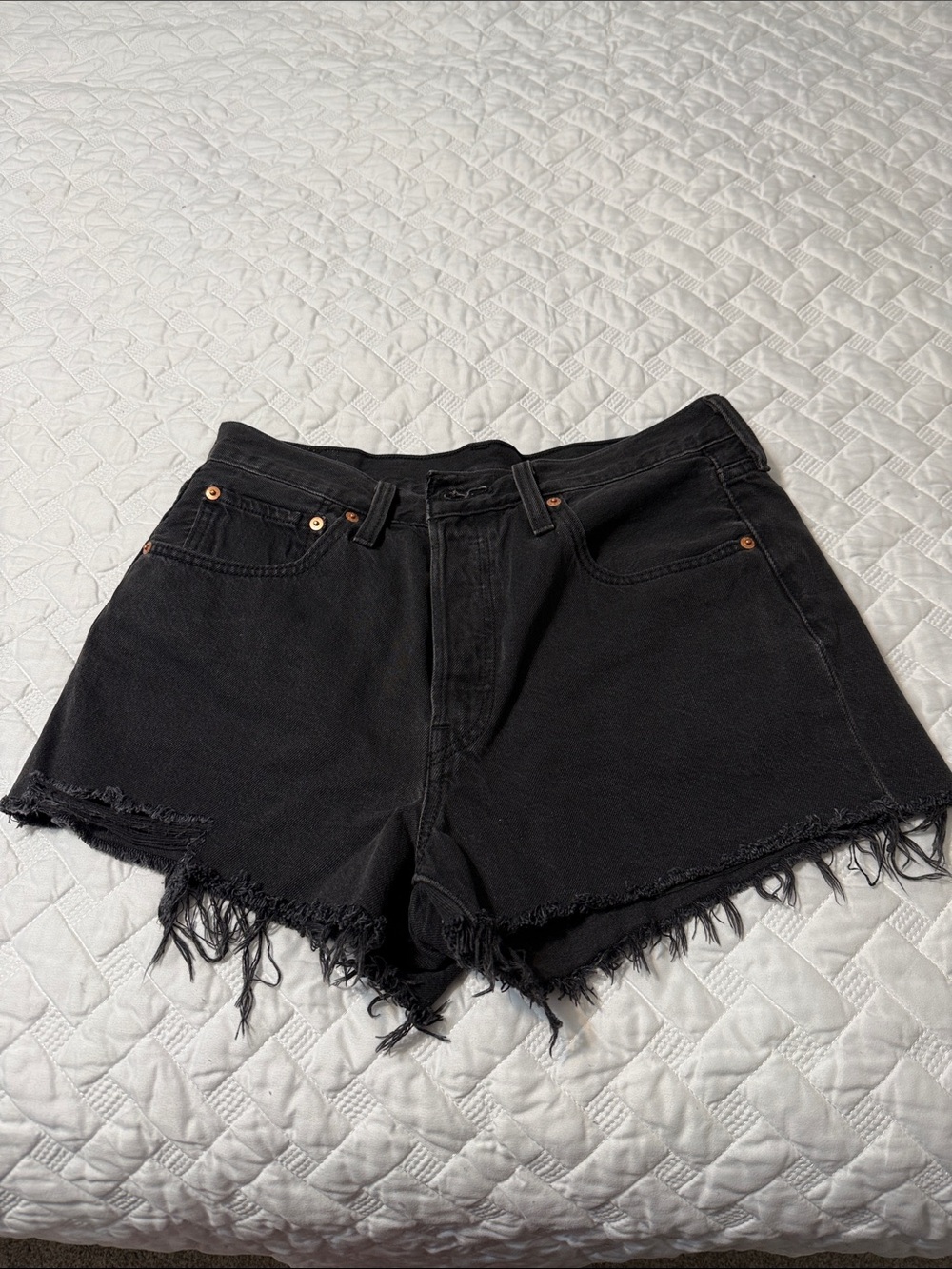 Levi's Black Distressed Frayed Hem Denim Shorts